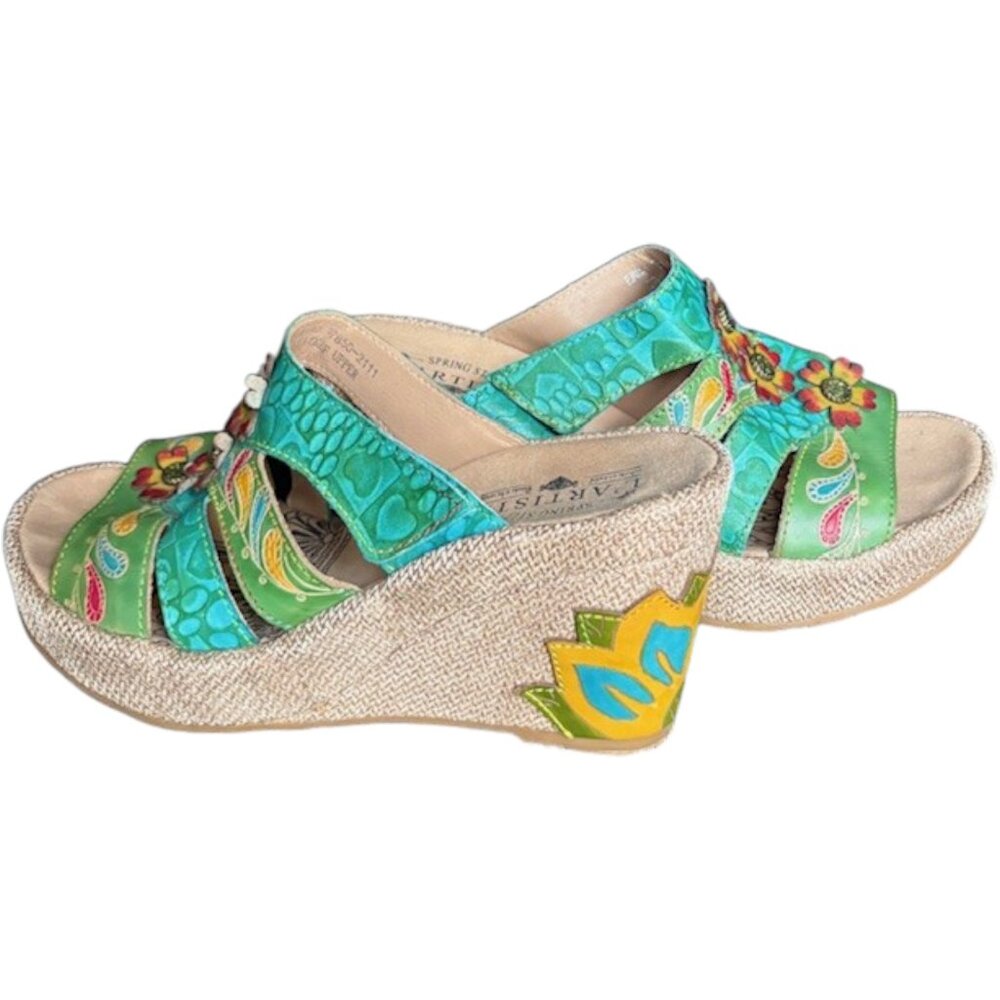 Spring Step L'Artiste Floral Embrace Slides - Turquoise/Multi - 40 - Picture 4 of 13